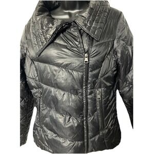 Madden Girl Black Puffer Jacket Moto Style Women's Size M Medium
